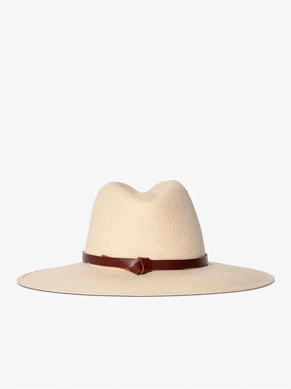 Janessa Leone Cream Panama Hat with Brown Band